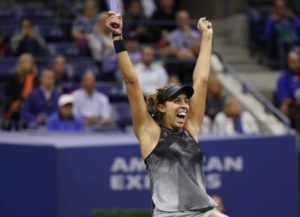  Keys reacts after defeating CoCo Vandeweghe