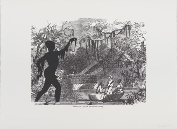 "Harper's Pictorial History of the Civil War (Annotated): Cotton Hoards in Southern Swamp" (Kara Walker. edition 21/35, 2005 offset lithography and screenprint 39 x 53 in. 2005.339k)