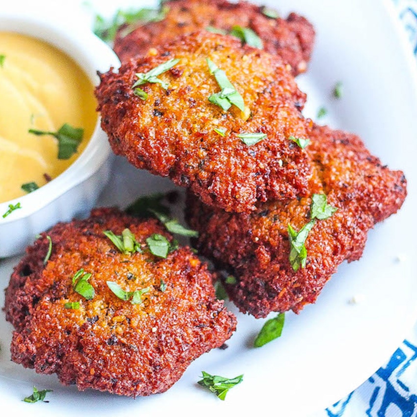 'Complexion' Blackeyed Pea Falafel Cakes with Spicy Tahini Sauce Recipe