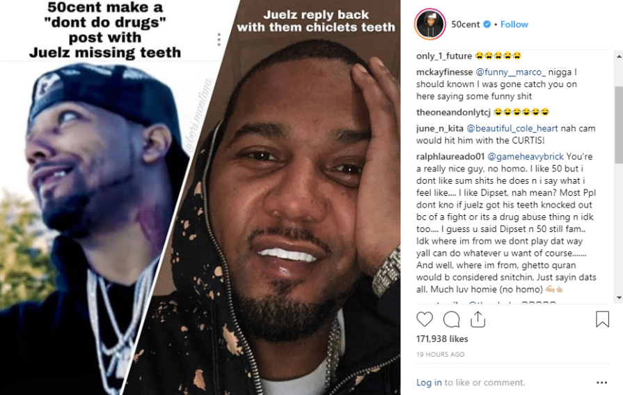 Fans Crack Up As 50 Cent Clowns Juelz Santana Again After Toothless Pic 