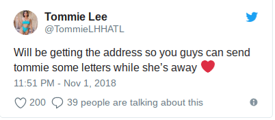 Tommie Lee asks for fan mail
