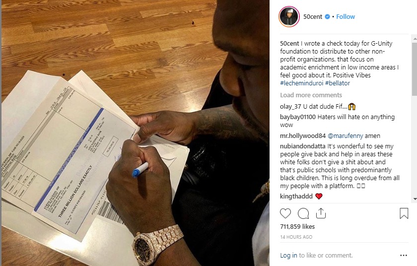 50 Cent donated $3 million to low income communities.