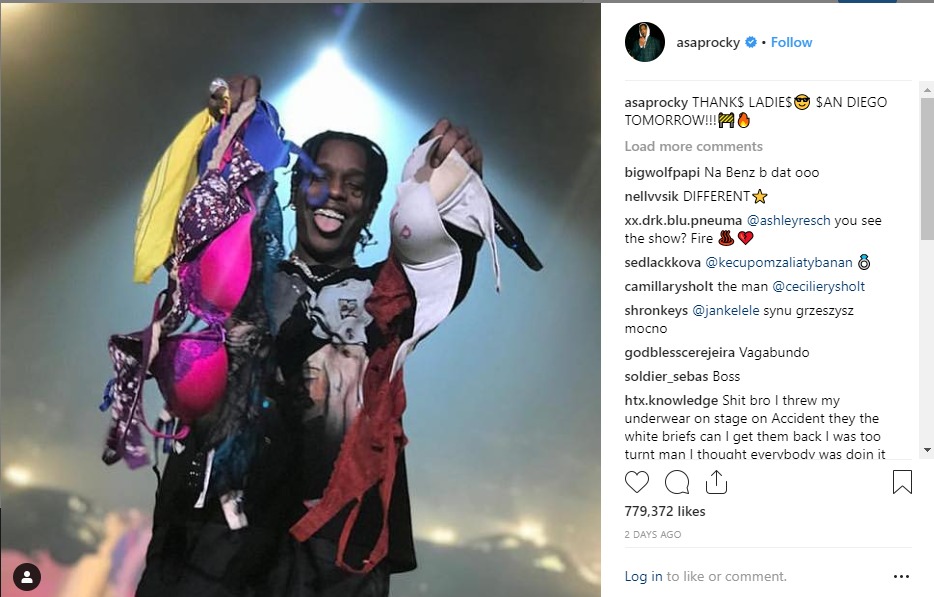 A$AP Rocky posted a photo of the bras women supposedly threw at him during a show, and people said it was staged.