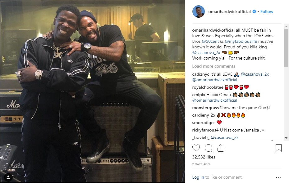Omari Hardwick posted a photo of himself in the studio with the rapper Casanova.