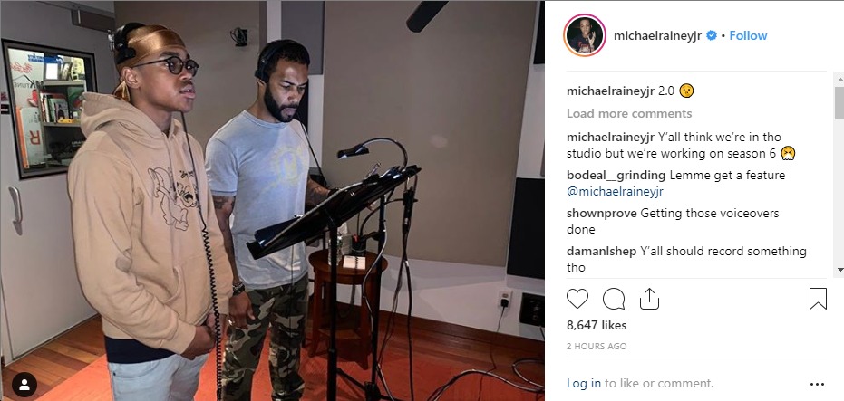 Michael Rainey Jr. and Omari Hardwick seen in the recording studio together.