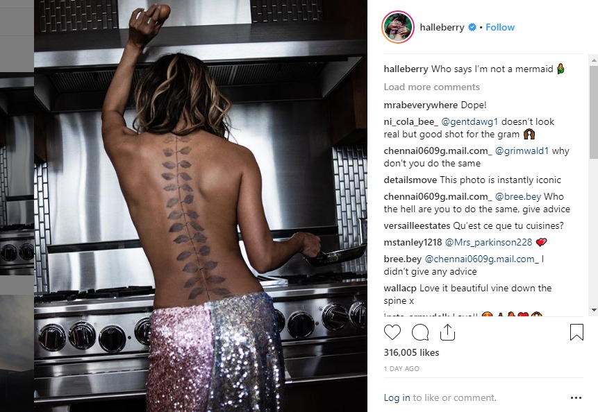 Halley Berry drives the Internet crazy after revealing massive back tattoo. 