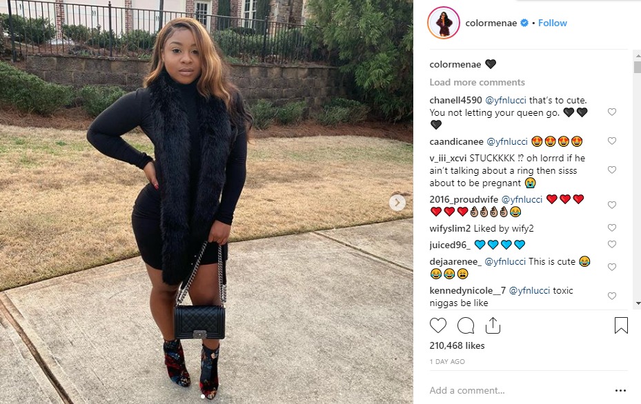 Fans think Reginae Carter is pregnant by YFN Lucci after she posts new photo.