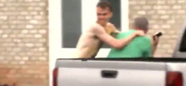 Naked suspect grabs man