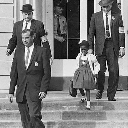 Young Ruby Bridges on school steps