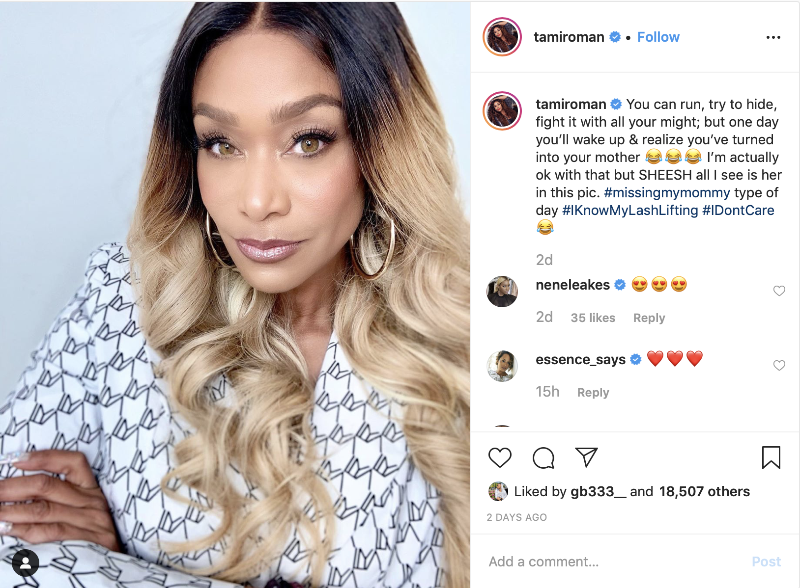 ‘All I See Is Her’: Tami Roman Reflects on Late Mother in Latest Pic