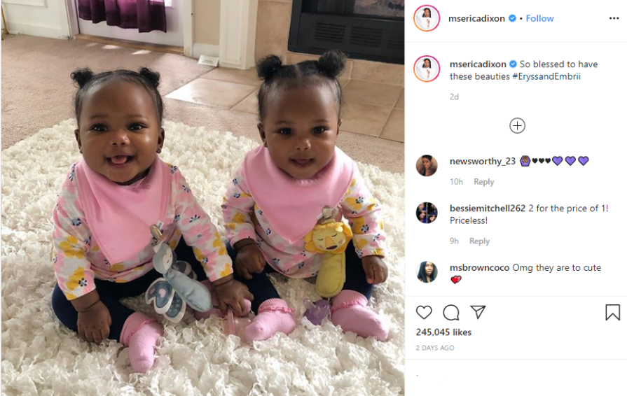 'Double the Cuteness' Erica Dixon Posts Darling Photo of Her Twins and