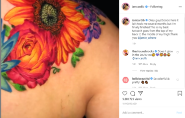 'Your Body Is a Work of Art': Cardi B Stuns Fans with Ornate Back Tattoo