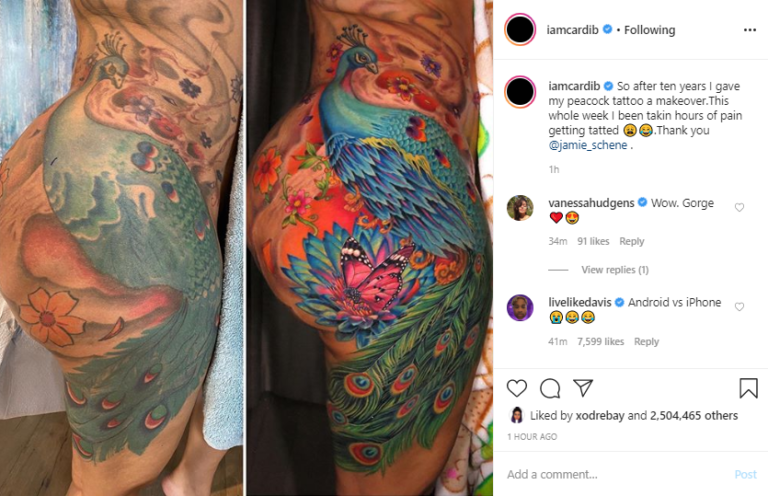 Cardi B Freshens Up Her Thigh Tattoo After a Decade