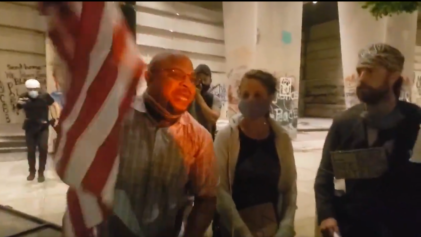 Portland Man Wielding American Flag Tells Mostly White Protesters They Don't 'Represent Black Lives'