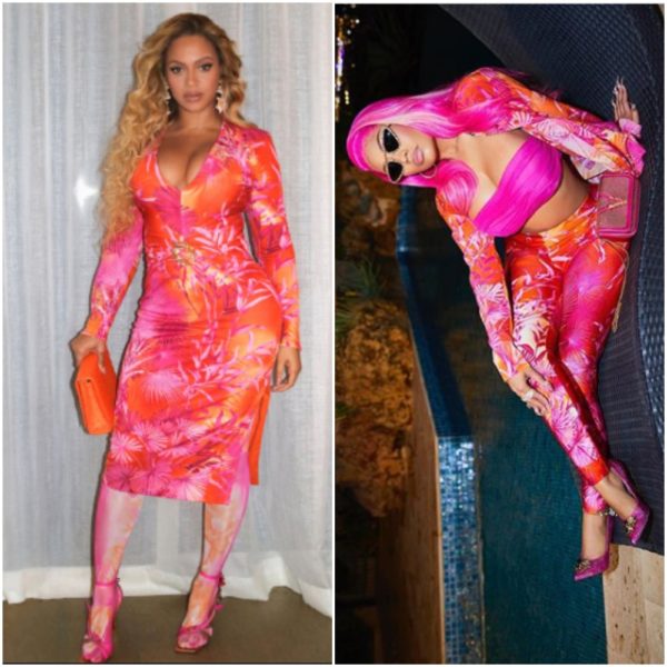 Who Wore It Better? Beyoncé and Nicki Minaj Come Through Dripping In  Similar Versace Prints