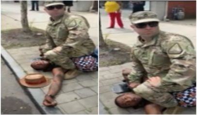 This Isn't About Race': Video Shows Off-Duty Cop In Military Fatigues Punching Black Man Repeatedly, Sitting on His Chest Until Police Arrive