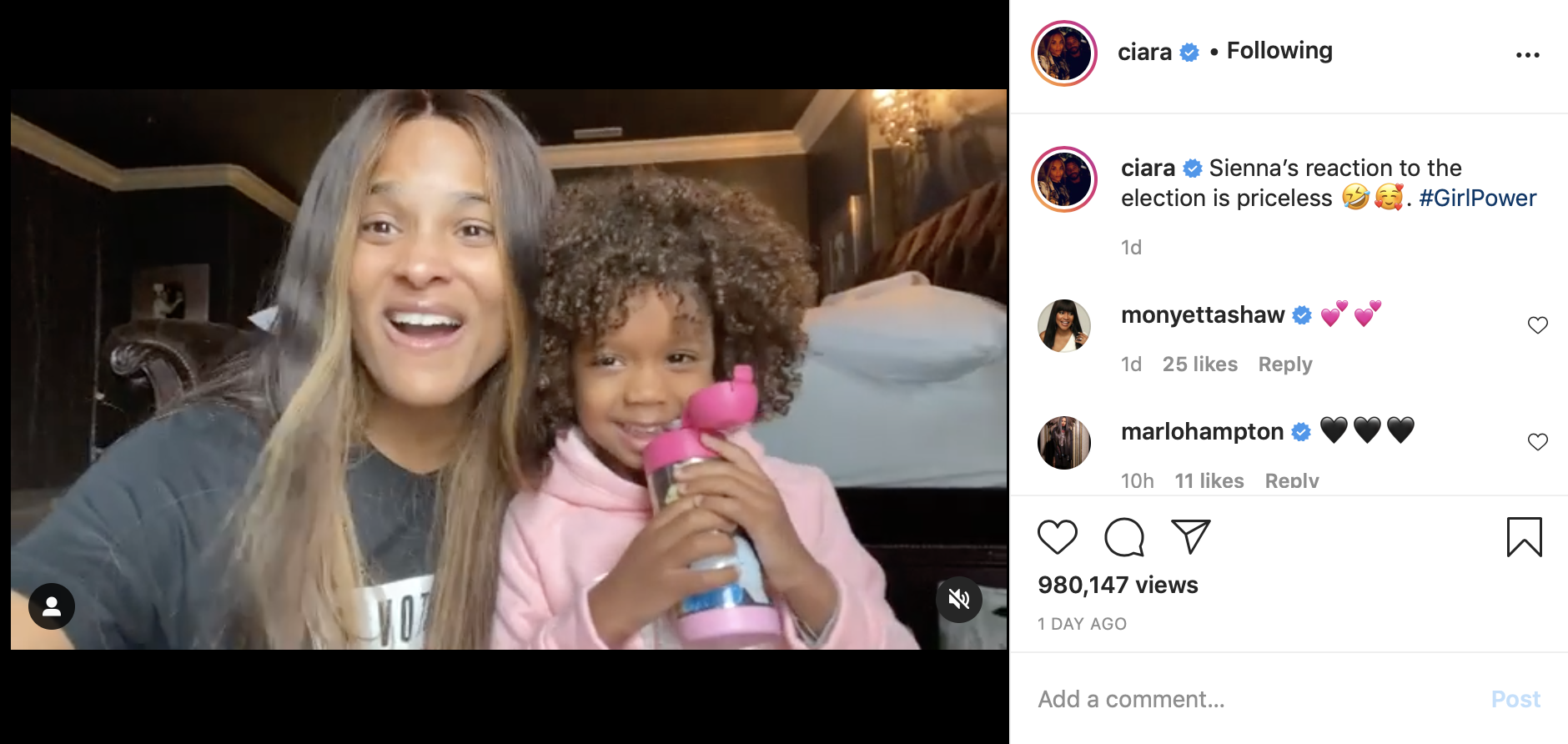 Fans Gush Over Ciara Talking with Daughter Sienna About the Election