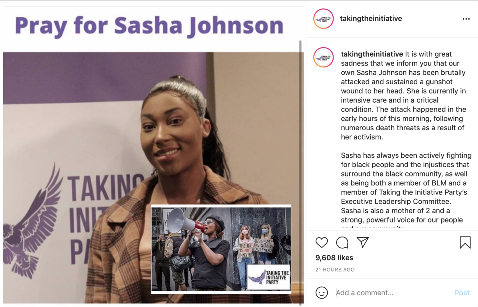 I Cant Speculate Uk Black Lives Matter Activist Sasha Johnson In