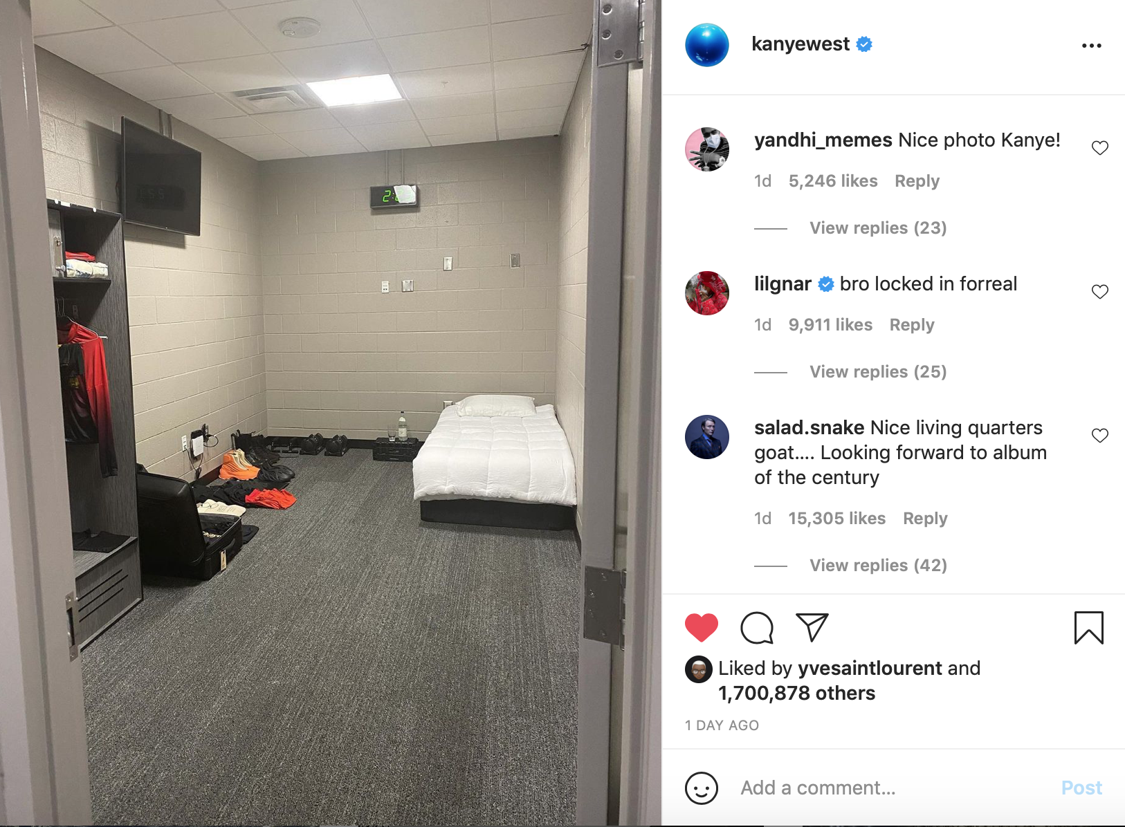 Kanye West Shares Photo of His Room Inside Mercedes-Benz Stadium to 