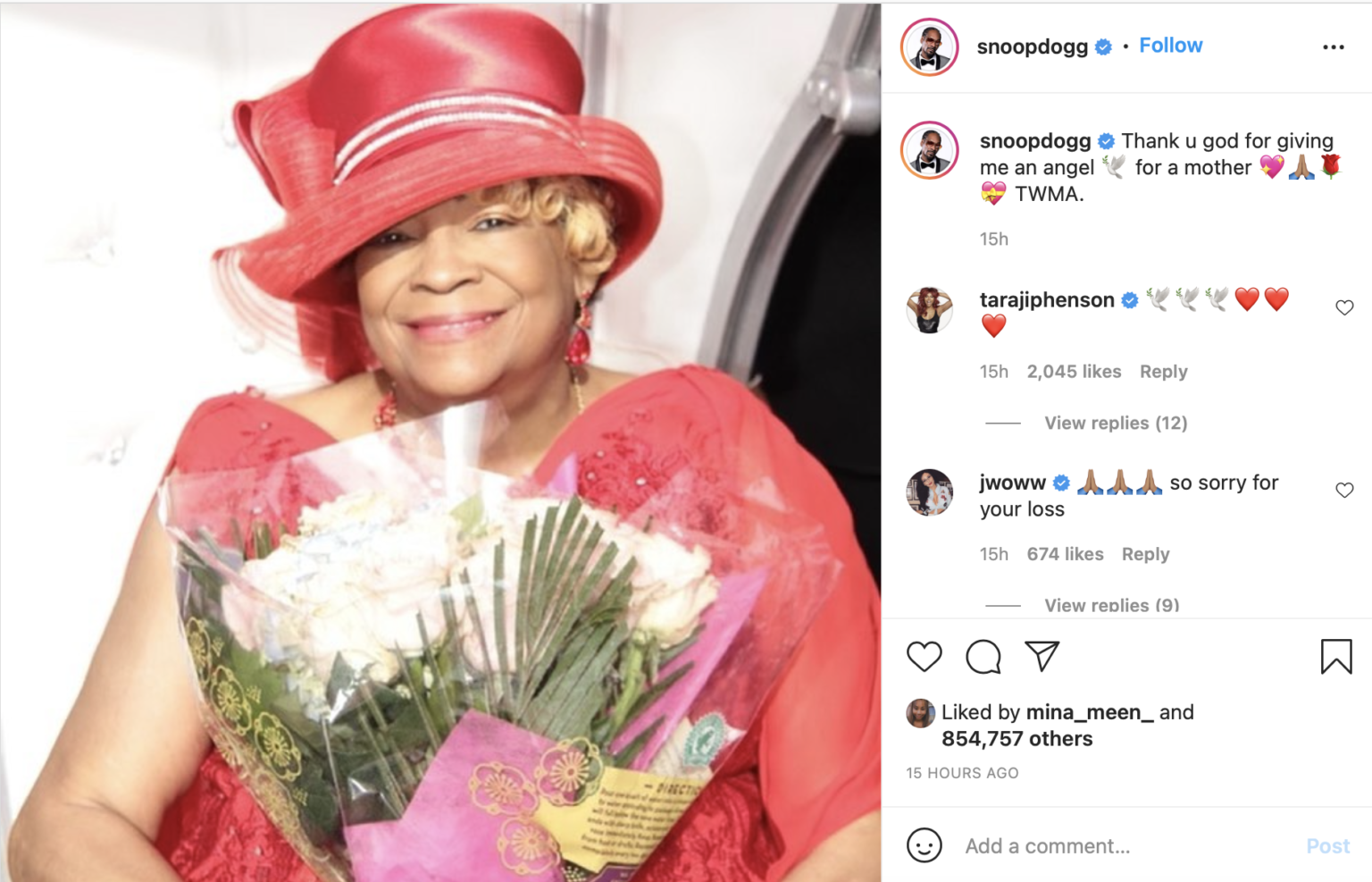 'An Angel for a Mother': Snoop Dogg Mourns the Loss of His Mother with ...