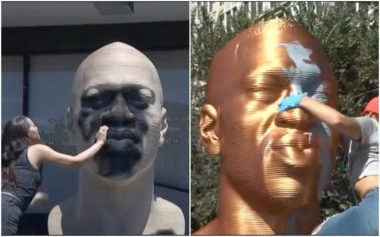 Quite Upsetting': Video Clip Shows Man Vandalizing George Floyd Monument Days After It Was Relocated to Union Square, Statue Has Been Targeted Twice