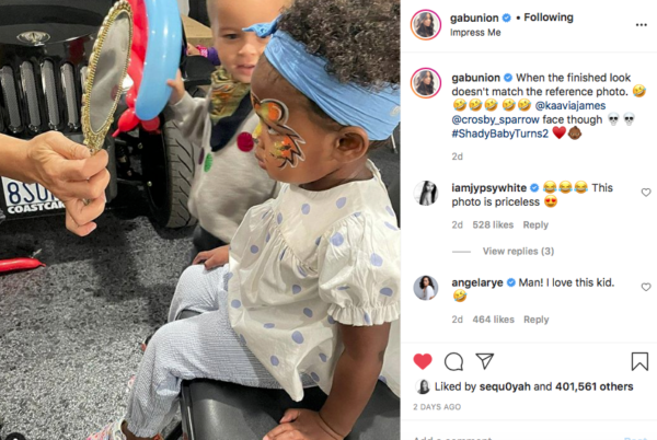 She Don T Like Deht Gabrielle Union Shares Photo Of Shady Baby Kaavia James Looking Less Than Satisfied At Her Birthday Makeover