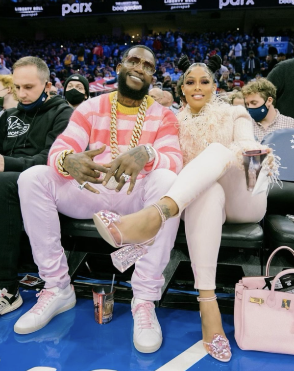 Gucci Mane and Keyshia Ka'oir Sit Courtside in Matching Prints