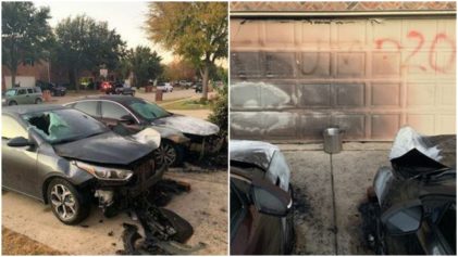 That's Going Way Too Far': A Black Couple with BLM Sign Has Cars Set on Fire, Trump Graffiti Defacing Garage Door