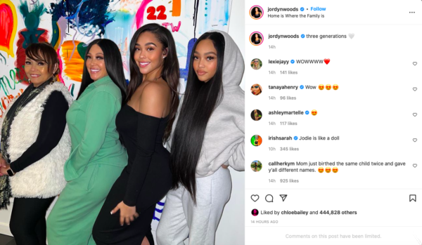 Same Face Every Generation': Jordyn Woods Sends Fans Into a Frenzy After  She Uploads Family Photo