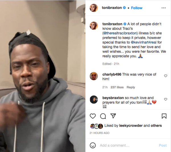 Toni Braxton Shares Video of Kevin Hart Sending Uplifting Message to ...