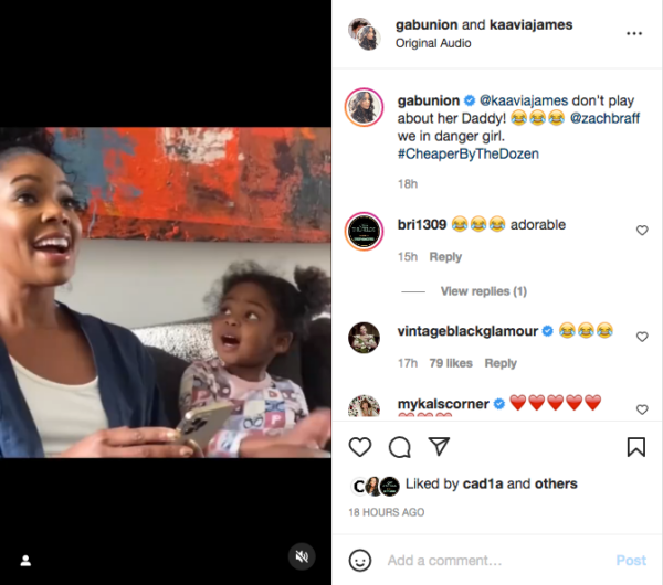 That S Not Daddy Mommy Gabrielle Union Shares Her Daughter Kaavia James Reaction To Seeing The Actress With A Different Man In New Film