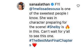?I Guess Shelby Is Her Character In Real Life?: Sanaa Lathan Defends Melissa De Sousa After This Happens During Behind-the-Scenes Clip of ?The Best Man: Final Chapters??