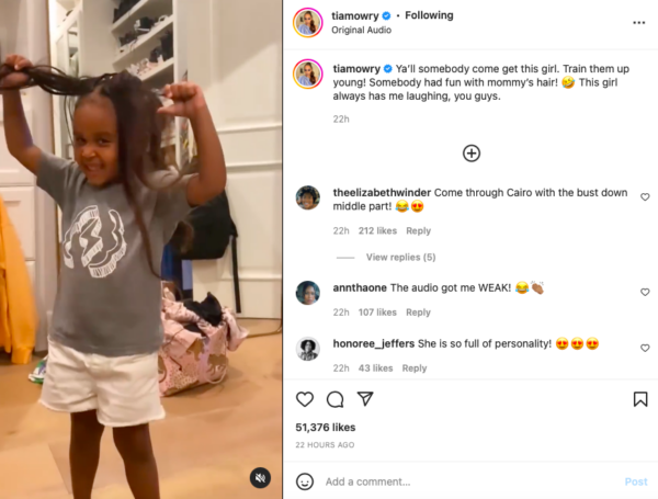 ?Somebody Come Get This Girl?: Tia Mowry Left Fans In Tears After Sharing a Video of Her 4-Year-Old Daughter Cairo Playing with Her Hair?