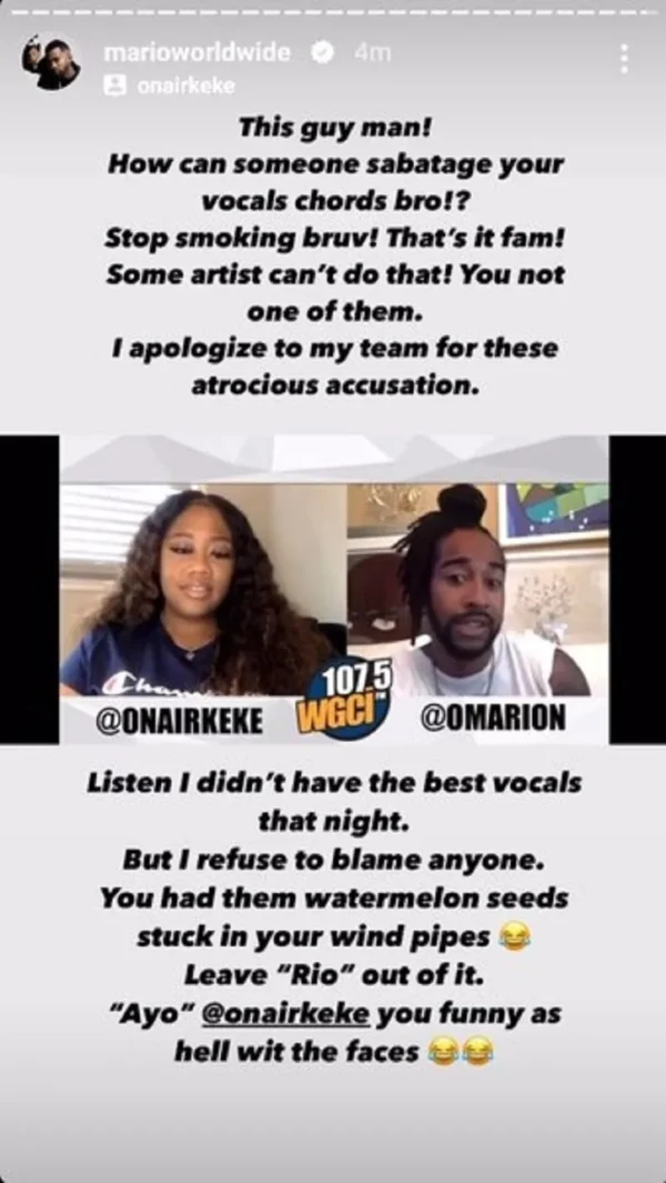 Mario Slams Omarion for Claiming Singer Sabotaged His Sound Ahead of ?Verzuz? Performance