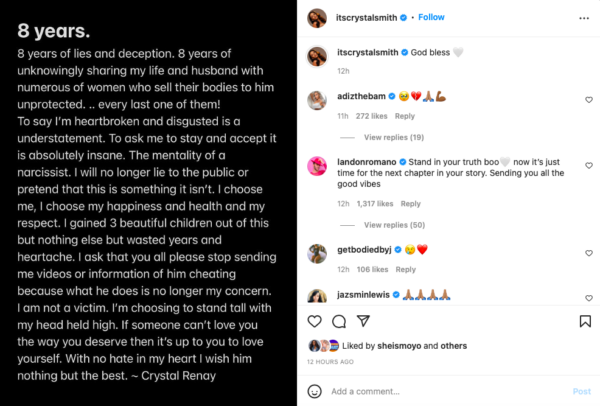 To Say I'm Heartbroken and Disgusted is an Understatement': Crystal Smith Blasts Her Husband Ne-Yo for Allegedly Cheating And Calls an End to the Marriage Months After Renewing Their Vows
