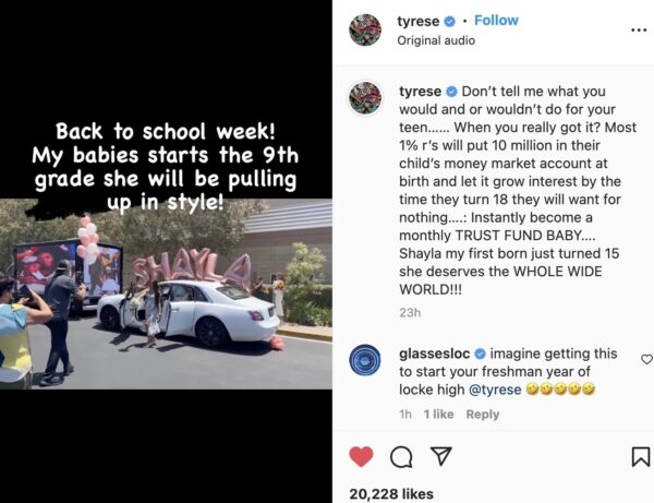 Don?t Tell Me What You Would and or Wouldn?t Do: Tyrese Claps Back at Fans Who Believe He 'Did Too Much' By Buying His 15-Year-Old Daughter a Rolls Royce for Graduating Middle School