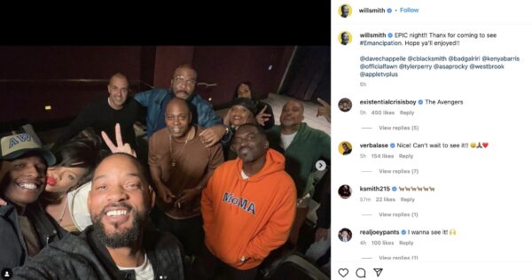 Where's Chris?': Will Smith Posts 'Epic' Photo with Dave Chappelle, Rihanna, Tyler Perry and More During 'Emancipation? Private Screening, Fans Call Out Deeper Meaning Behind the Pic