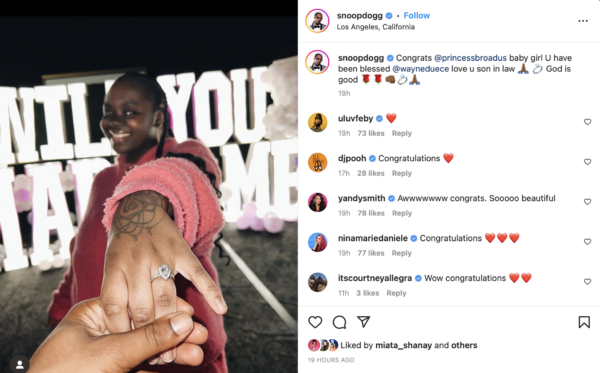 Snoop Dogg Congratulates His Daughter Cori Broadus on Her Recent Engagement Months After Fans Claimed Boyfriend Was Only Dating Her Because of Her Dad