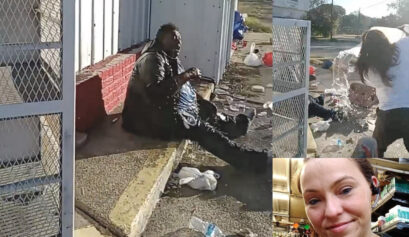 Louisiana woman pouring water on homeless person