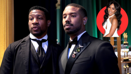 HOLLYWOOD, CALIFORNIA - MARCH 12: In this handout photo provided by A.M.P.A.S., Presenters, Jonathan Majors and Michael B. Jordan are seen backstage during the 95th Annual Academy Awards on March 12, 2023 in Hollywood, California. (Photo by Al Seib/A.M.P.A.S. via Getty Images)