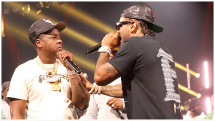 Jadakiss of The Lox and Jim Jones of Dipset perform onstage during Verzuz: The Lox Vs Dipset at Madison Square Garden on August 03, 2021 in New York City. (Photo by Johnny Nunez/WireImage)