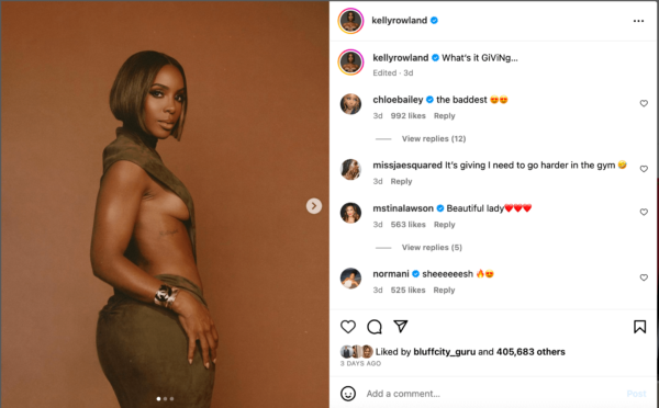 Kelly Rowland breaks the internet with her side boob post.
