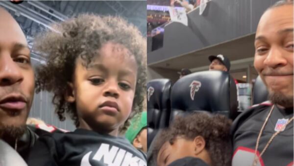 Bow Wow takes his son, Stone, to his first football game in Atlanta.