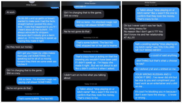 TikTok user shares text from Magic City dancer confirming Latto's crew took money from strippers. 