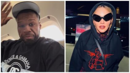 50 Cent says, "Who the f--k did this," as he roasts Madonna's butt.