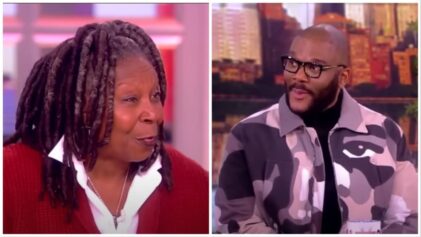 Whoopi Goldberg interrupts Tyler Perry's emotional moment on "The View" with a shady comment about "blondes."