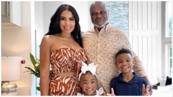 Mia Thorton of 'The Real Housewives of Potomac' poses with her husband Gordon of 11 years and their two children, daughter Juliana, 6 and Jeremiah Carter, 8.