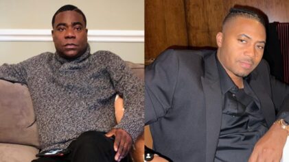 Tracy Morgan (L) says he and rapper Nas (R) got emotional on a phone call after learning they were related.