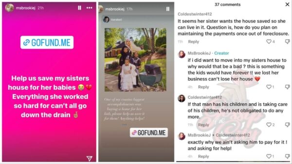 Jacky Oh's sister Brooke Smith shares posts promoting a GoFundMe request to donate funds and save the beauty influencer's mansion for her family.
