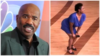 Fans resurface a clip of a woman attempting to dance on Steve Harvey during talk show.